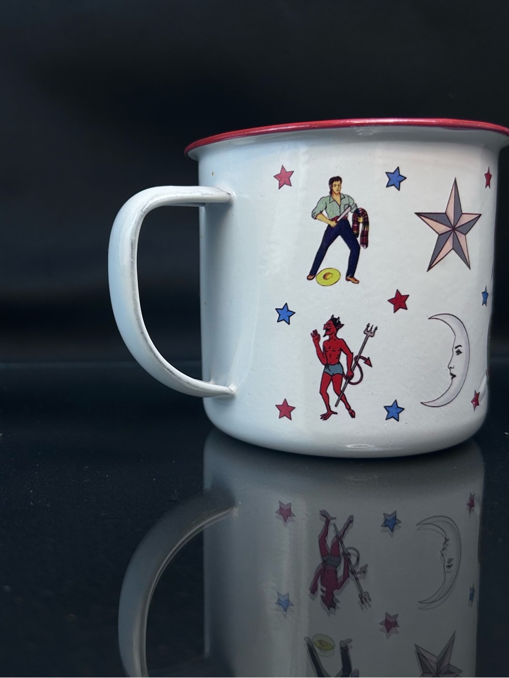 Wajiro Dream Metal Enamel Coffee Mug with Mexican Loteria Tattoo Design 3" Tall - Picture 11 of 16